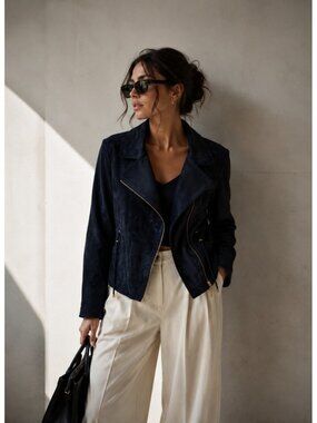 IMAN Black Genuine Leather Moto Jacket Women M Asymmetrical Zip Gold Hardware